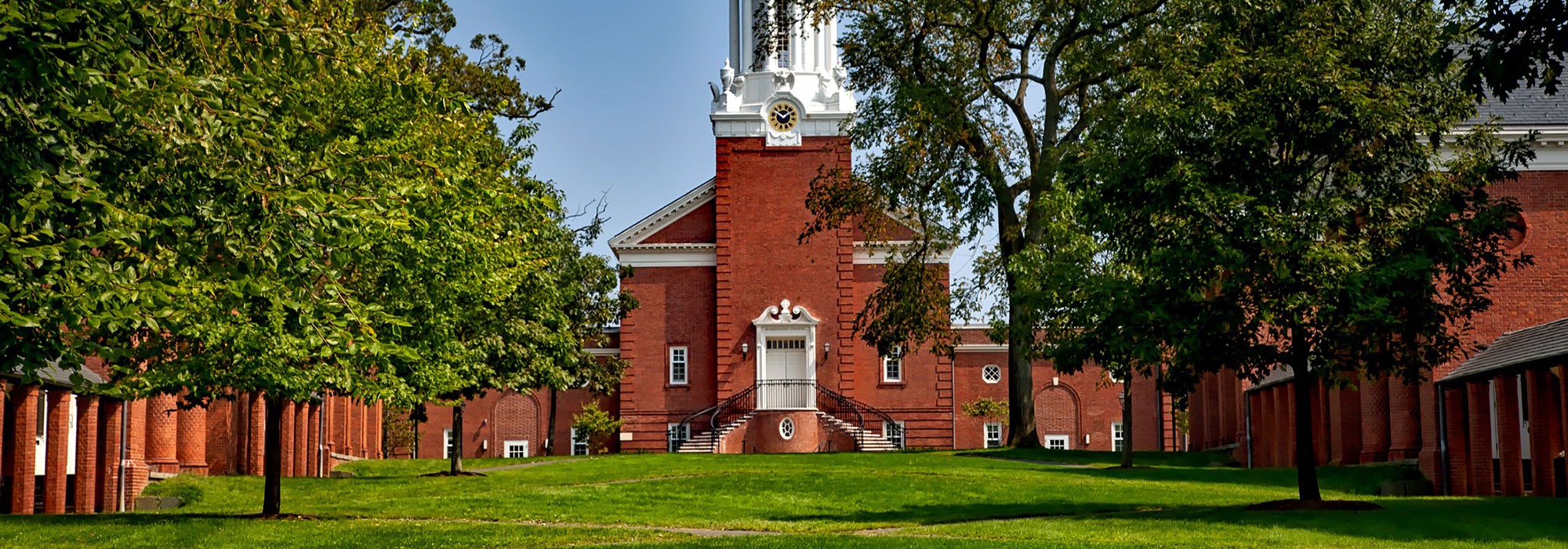 Sterling Divinity Quadrangle at Yale University in Connecticut on a sunny summer day