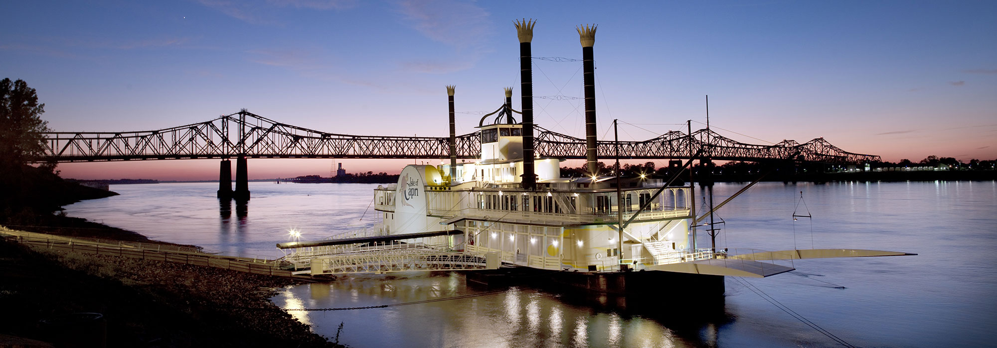 Casino Riverboat On The Mississippi River At Dusk in Vicksburg, Mississippi