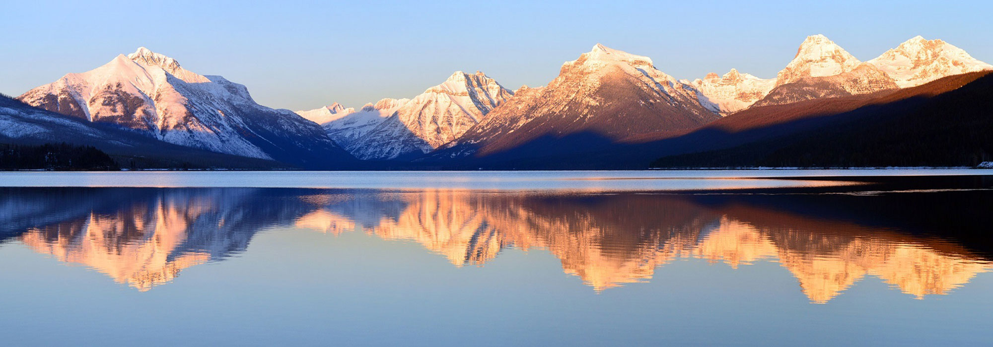 Lake McDonald and mountains in Glacier National Park in Montana