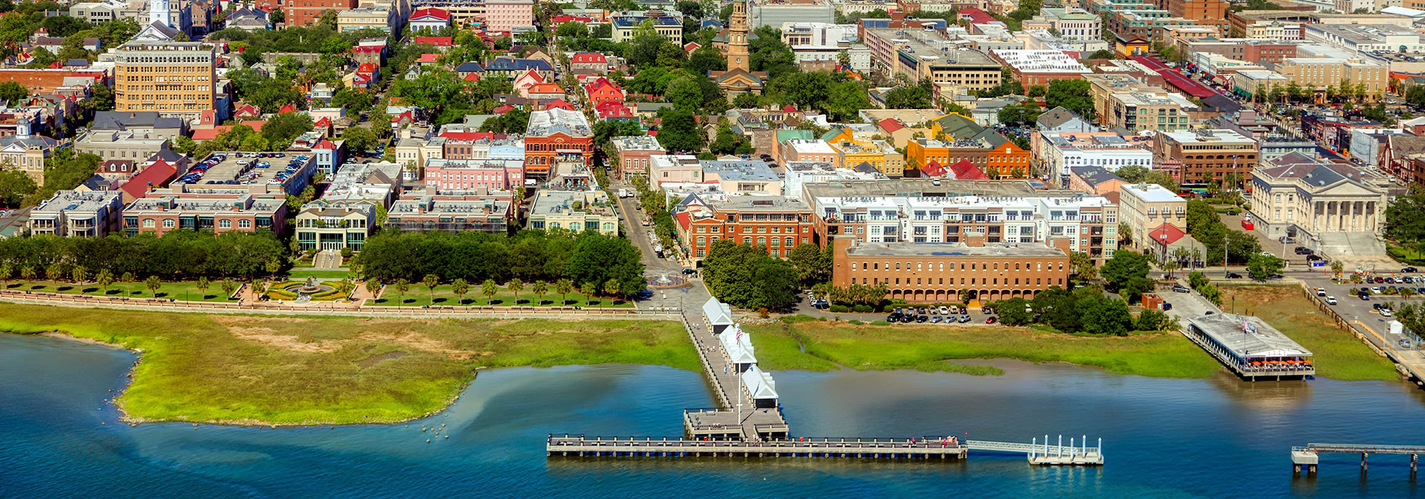 Waterfront Park Pier as seen from above in Charleston, SC