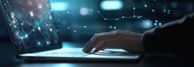 Futuristic image of Skilled Digital marketer performing Law Firm SEO for law firm website on laptop. New Jersey Law Firm Marketing Concept image