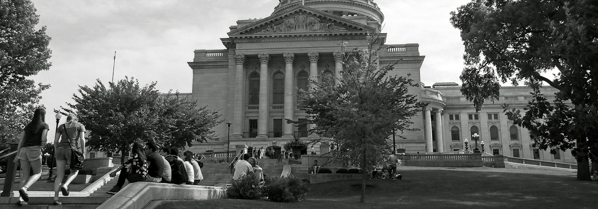 Black and white photograph in Wisconsin State Capitol Building in Madison, WI