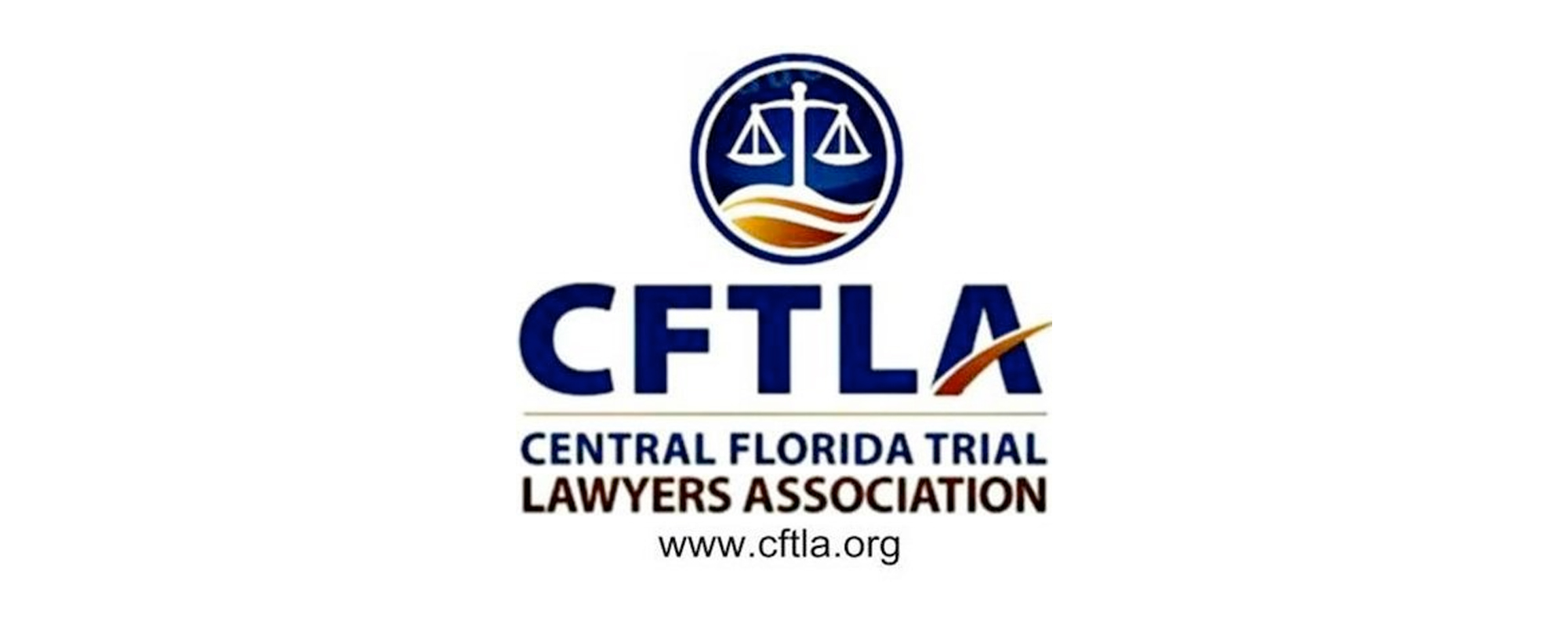 Logo of the Central Florida Trial Lawyers Association, designed by a Legal Marketing Company, features scales of justice above 