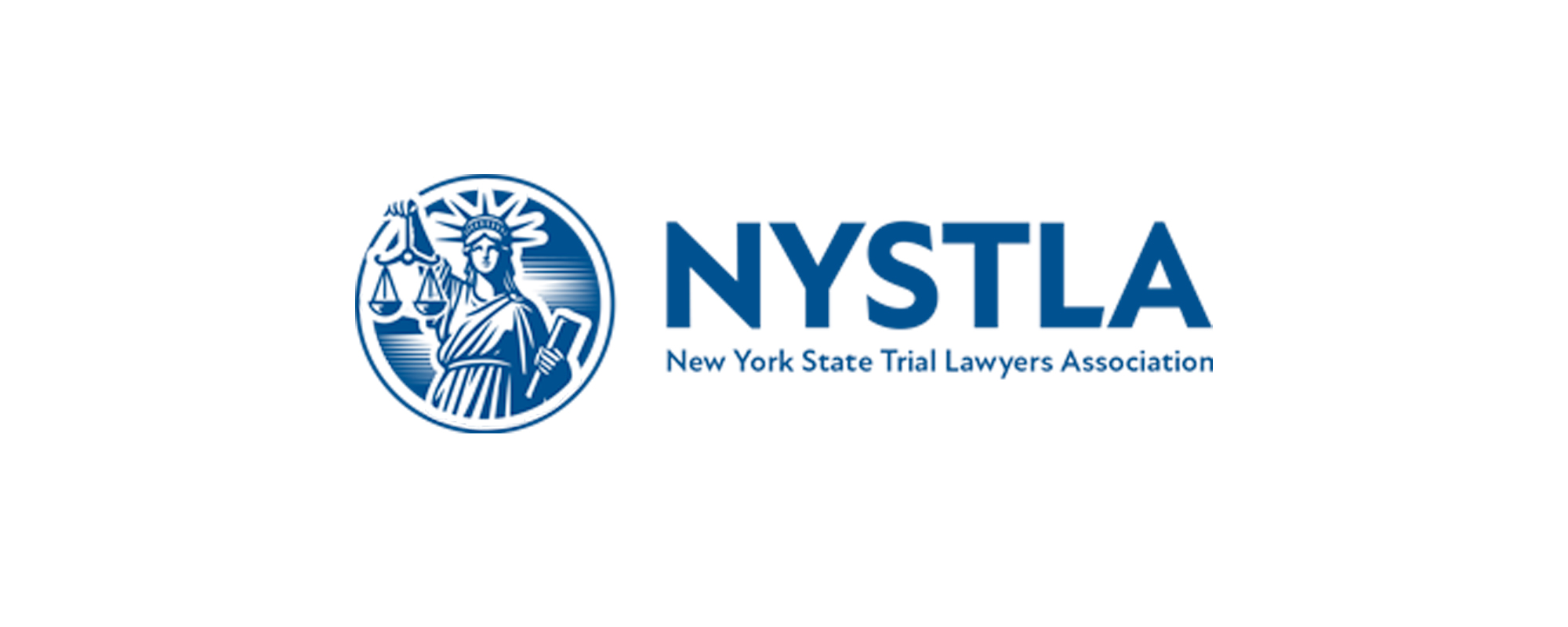 NYSTLA logo featuring an illustration of Lady Justice holding scales and a tablet, alongside the text 