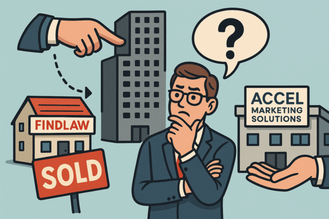 A man in a suit looks confused with a question mark above his head, caught between a sold house labeled 